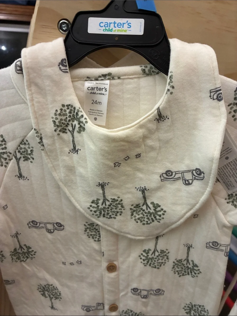 Carter's Cream Footed One-Piece with Tree & Car Motif